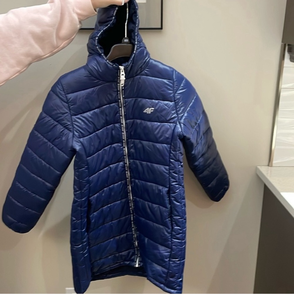 Navy Blue Quilted Puffer Jacket with High Collar